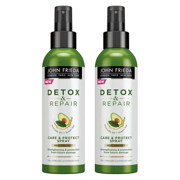2 Pack - John Frieda Detox & Repair Care & Protect Spray 100ml, ideal for nourishing and protecting dry, damaged hair with green tea and avocado oil. Perfect solution for stressed locks from John Frieda.
